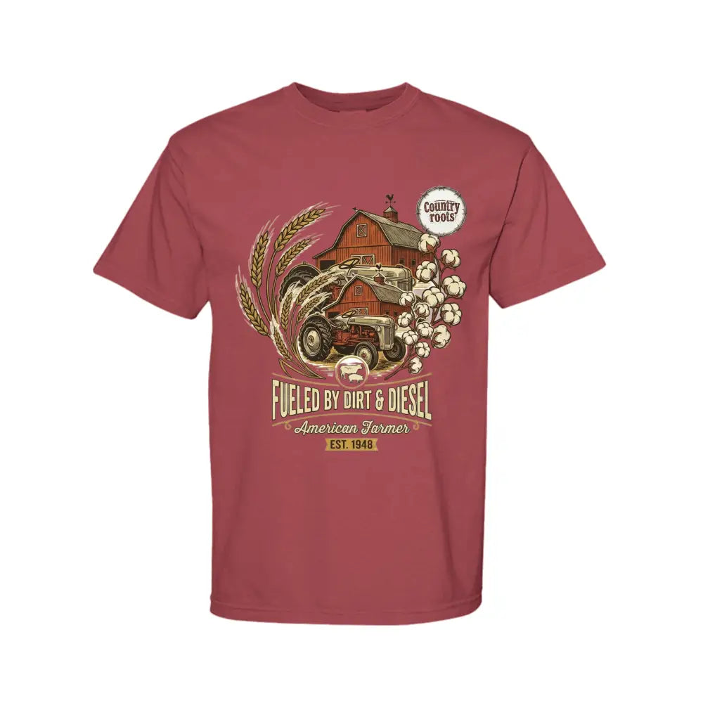 Dirt and Diesel Graphic T-Shirt – Country Lifestyle Tee - CRIMSON / S / Comfort Colors C1717 Adult 6.1 oz. T-Shirt